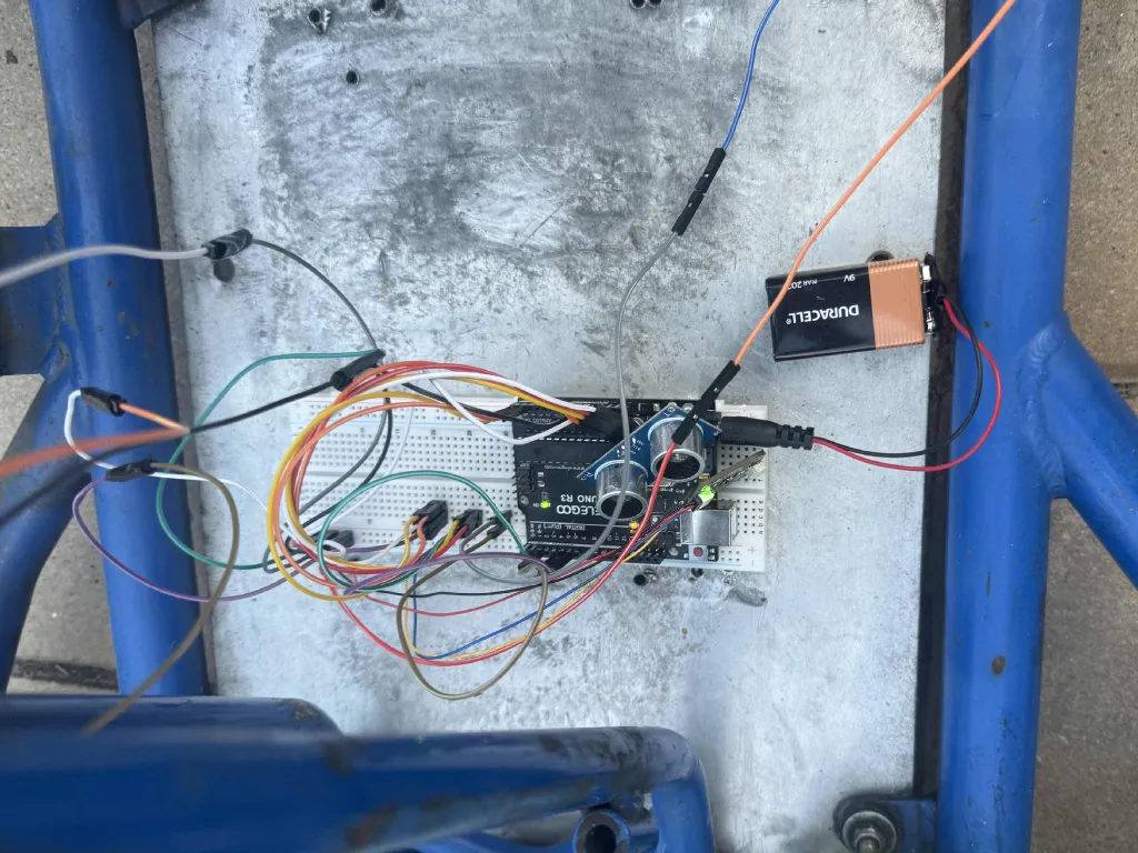 Breadboard and Arduino wiring for go-kart sensors